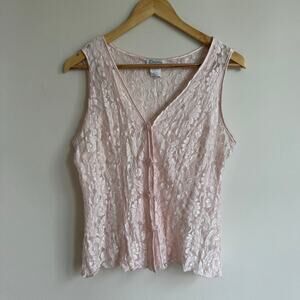 Vintage 90's Pink Satin Lace Camisole Vest Tank Top Rose Buttons Cinema Etoile M
